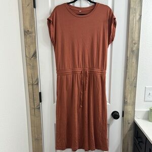 Inherit Rust Orange dress with Cuffed Short Sleeves